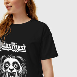 Женская футболка хлопок Oversize Judas Priest rock panda - фото 2