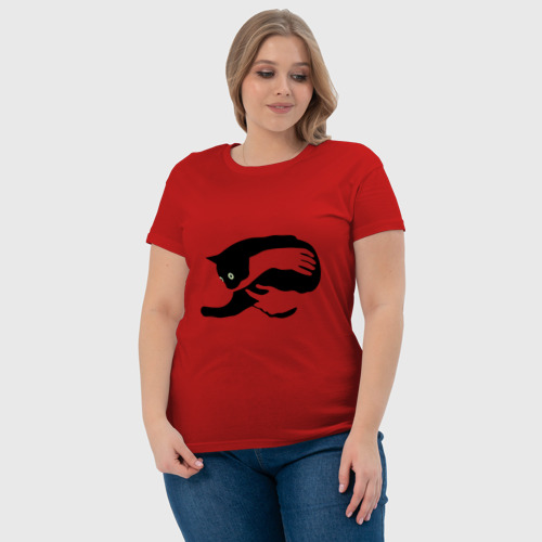 Женская футболка хлопок Котик на ручках, цвет красный - фото 6