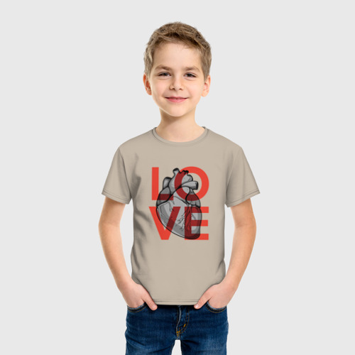 Детская футболка хлопок Love с сердцем, цвет миндальный - фото 3