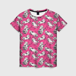 Женская футболка 3D Выдры в розовой воде