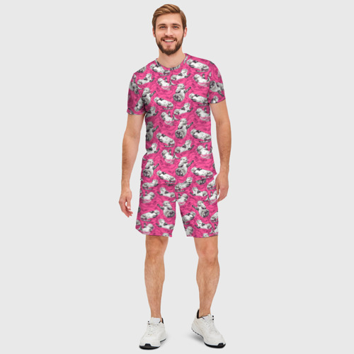Мужской костюм с шортами 3D Выдры в розовой воде, цвет 3D печать - фото 3