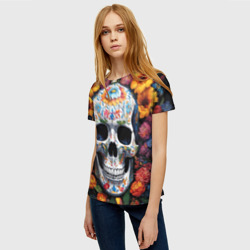 Женская футболка 3D Bright colors and a skull - фото 2