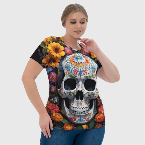 Женская футболка 3D Bright colors and a skull, цвет 3D печать - фото 6