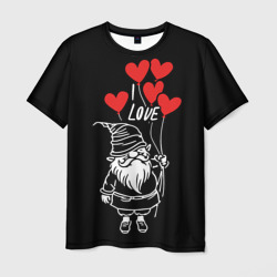 Мужская футболка 3D Гном с сердечками