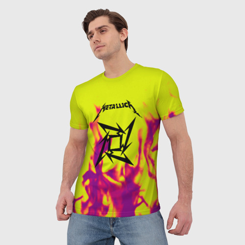 Мужская футболка 3D Металлика огненный стиль бенд, цвет 3D печать - фото 3