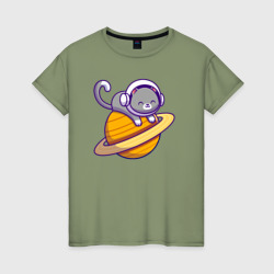 Кот на Сатурне – Женская футболка хлопок с принтом купить со скидкой в -20%