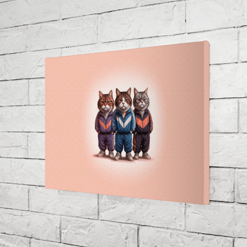 Холст прямоугольный Три полосатых кота в спортивных костюмах пацана, цвет 3D печать - фото 3