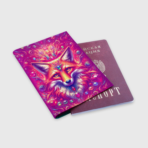 Обложка для паспорта матовая кожа Лиса с драгоценными камнями, цвет бирюзовый - фото 3