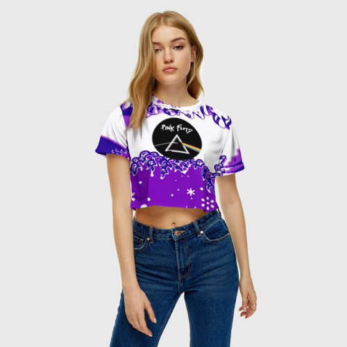 Женская футболка Crop-top 3D Pink floyd violet splash, цвет 3D печать - фото 3