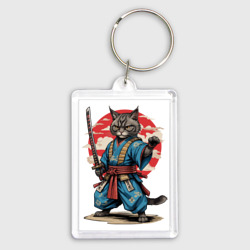 Брелок прямоугольный 35*50 Самурай кот с катаной