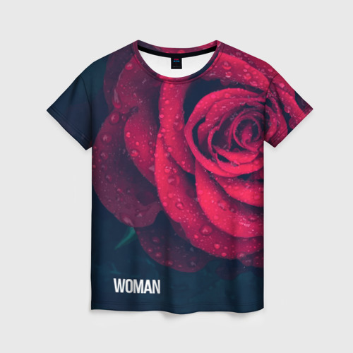 Женская футболка 3D Красная роза на чёрном - woman, цвет 3D печать