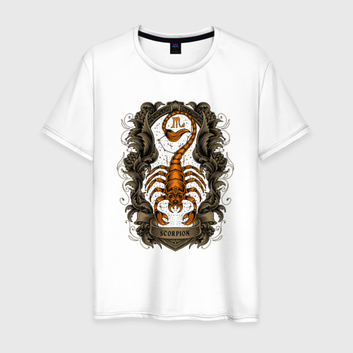 Мужская футболка из хлопка с принтом Скорпион - астрологический знак, вид спереди №1
