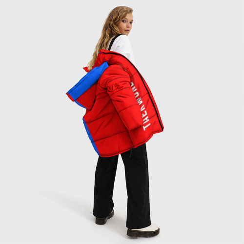Женская зимняя куртка 3D с принтом Тхэквондо синий и красный, вид сбоку #3