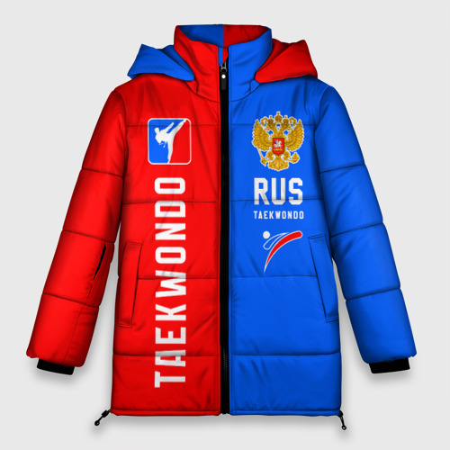 Женская зимняя куртка 3D с принтом Тхэквондо синий и красный, вид спереди #2