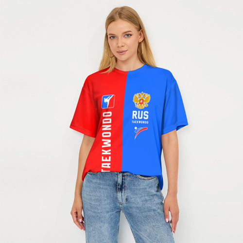 Женская футболка oversize 3D Тхэквондо синий и красный, цвет 3D печать - фото 5