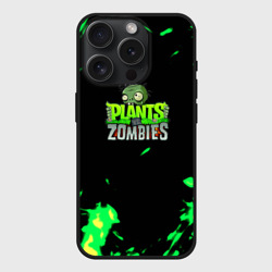 Чехол силиконовый для Apple iPhone 15 Pro матовый Plants vs. Zombies зелёная текстура 