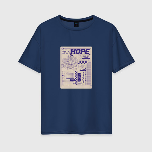 Женская футболка хлопок Oversize J-Hope - Jack in the box Y2K, цвет темно-синий