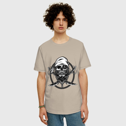 Мужская футболка хлопок Oversize Бородатый Роджер, цвет миндальный - фото 3