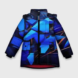 Темный синий фон спортивный  стиль  абстракт – Зимняя куртка для девочек 3D с принтом купить