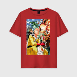 Женская футболка хлопок Oversize Сайтама ванпанчмен основные персонажи