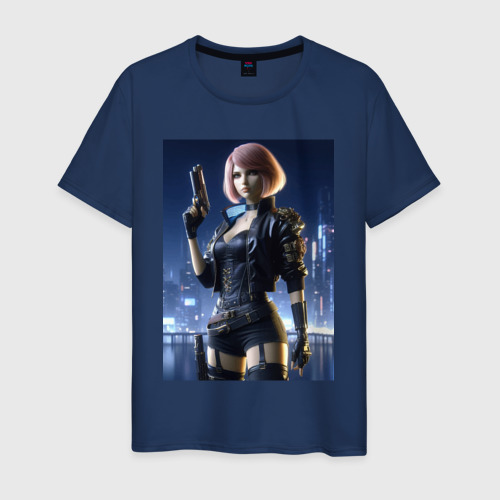 Мужская футболка хлопок Cyberpunk 2077 - ai art character, цвет темно-синий