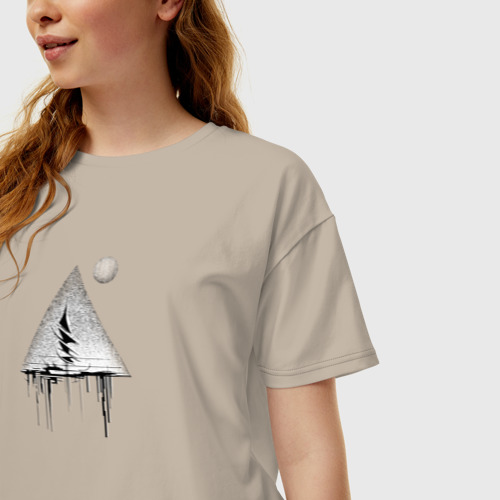 Женская футболка хлопок Oversize Цифровой лес, цвет миндальный - фото 3