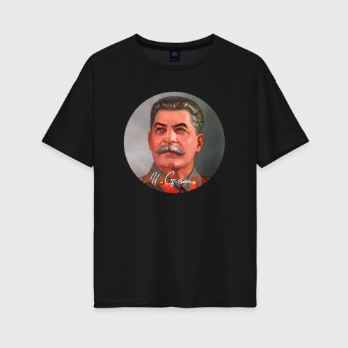 Женская футболка хлопок Oversize Stalin color, цвет черный