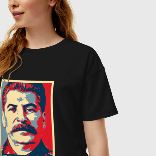 Женская футболка хлопок Oversize Face Stalin, цвет черный - фото 3
