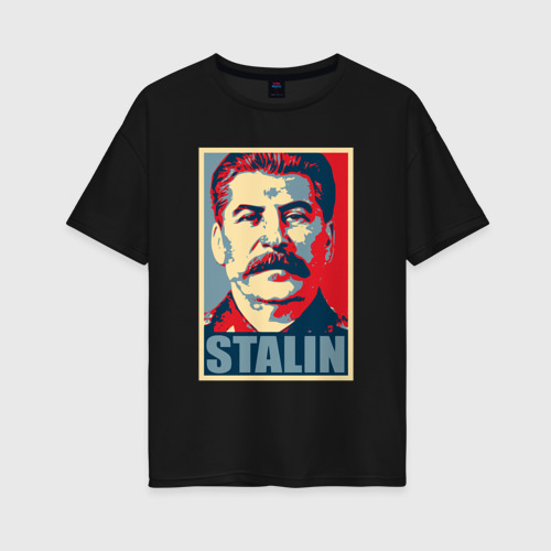 Женская футболка хлопок Oversize Face Stalin, цвет черный