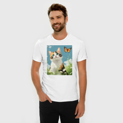 Мужская футболка хлопок Slim Мечтающий котик - фото 2