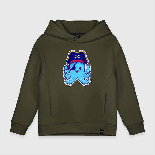 Детское худи Oversize хлопок Pirate octopus, цвет хаки