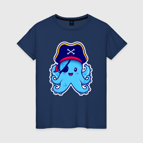 Женская футболка хлопок Pirate octopus, цвет темно-синий