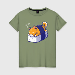 Женская футболка хлопок Собачка суши