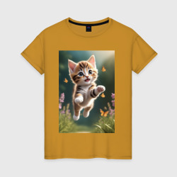 Женская футболка хлопок Парящий котик