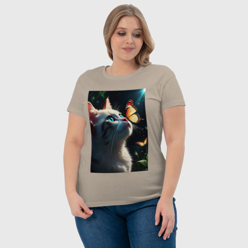 Женская футболка хлопок Поцелуй бабочки, цвет миндальный - фото 6