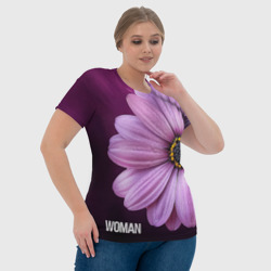 Футболка с принтом Фиолетовый цветок - WOMAN для женщины, вид на модели спереди №4. Цвет основы: белый
