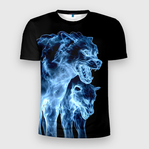 Мужская футболка 3D Slim с принтом Волки призраки, вид спереди #2