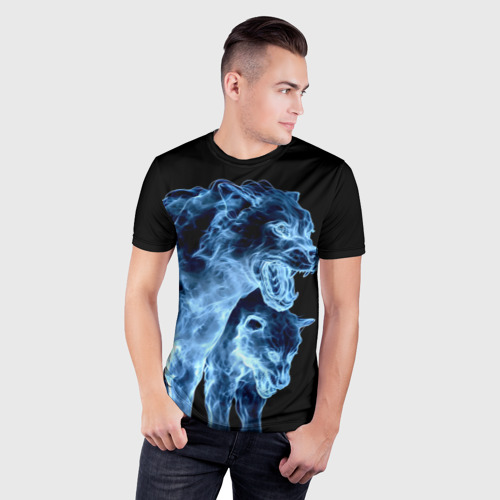 Мужская футболка 3D Slim с принтом Волки призраки, фото на моделе #1
