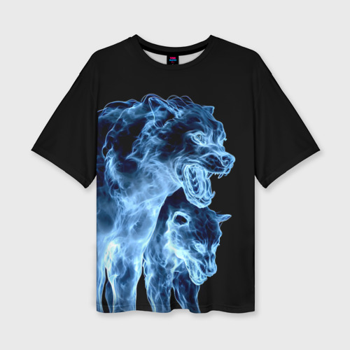 Женская футболка oversize 3D Волки призраки, цвет 3D печать
