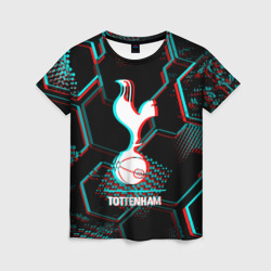 Женская футболка 3D Tottenham FC в стиле glitch на темном фоне