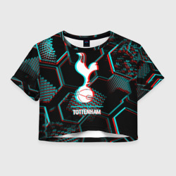 Женская футболка Crop-top 3D Tottenham FC в стиле glitch на темном фоне