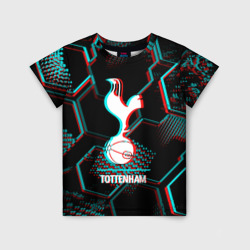 Детская футболка 3D Tottenham FC в стиле glitch на темном фоне