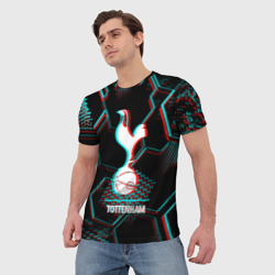 Мужская футболка 3D Tottenham FC в стиле glitch на темном фоне - фото 2
