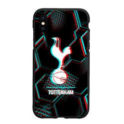 Чехол для iPhone XS Max матовый Tottenham FC в стиле glitch на темном фоне