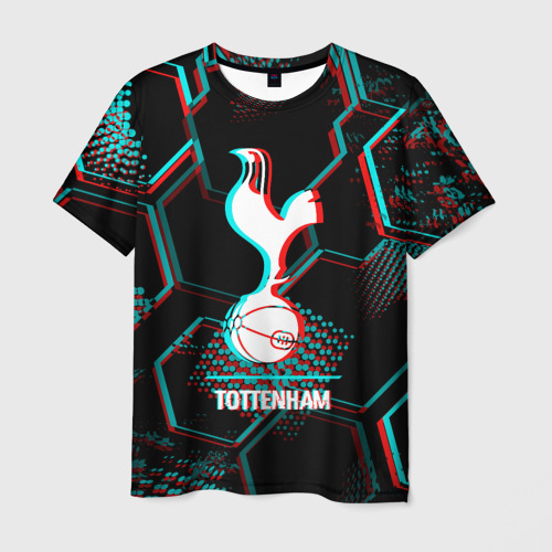 Мужская футболка 3D Tottenham FC в стиле glitch на темном фоне, цвет 3D печать