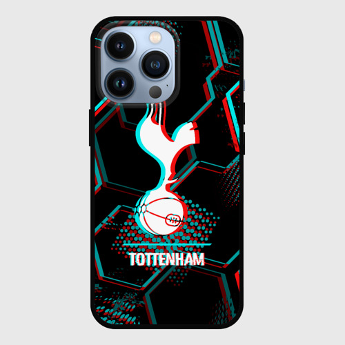 Чехол для iPhone 13 Pro Tottenham FC в стиле glitch на темном фоне