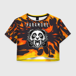 Женская футболка Crop-top 3D Paramore рок панда и огонь