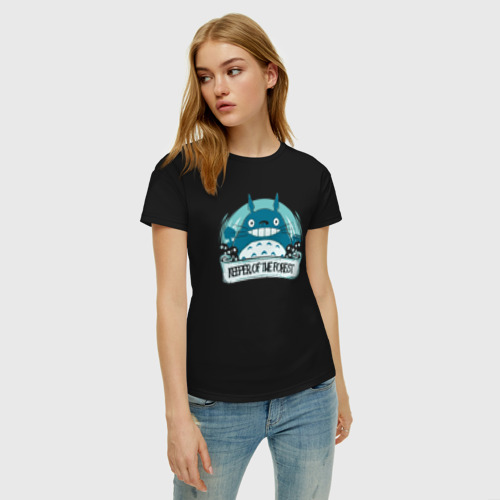 Женская футболка хлопок Хранитель леса, цвет черный - фото 3