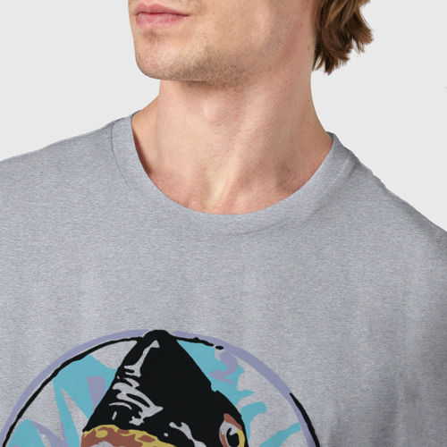 Мужская футболка хлопок Shark cat pineapple express, цвет меланж - фото 6