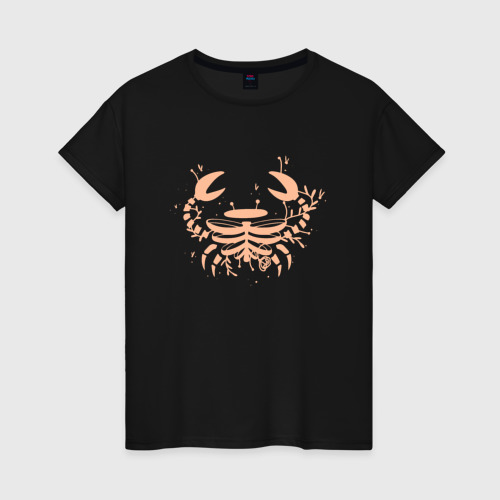 Женская футболка хлопок Рак скелет астрологический знак, цвет черный